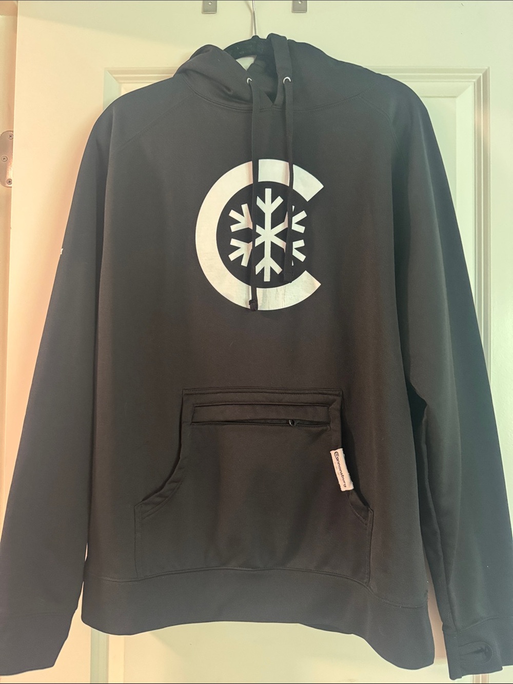 Cannonsburg Ski Black Hoodie with White Snowflake